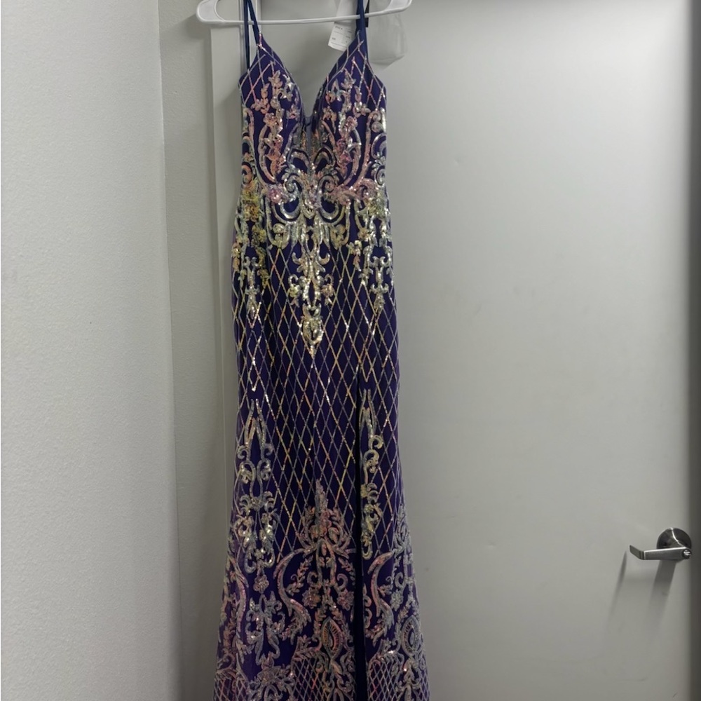 Elegant Purple and Gold Evening Gown